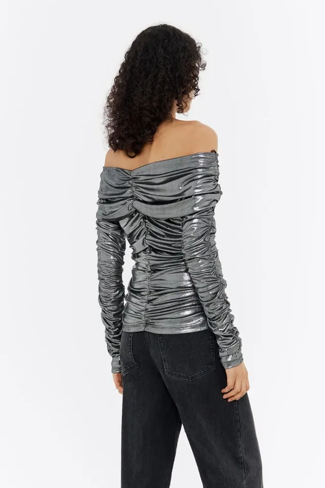 Metallic Silver Ruched Tshirt Silver Women Bimba Y Lola Party