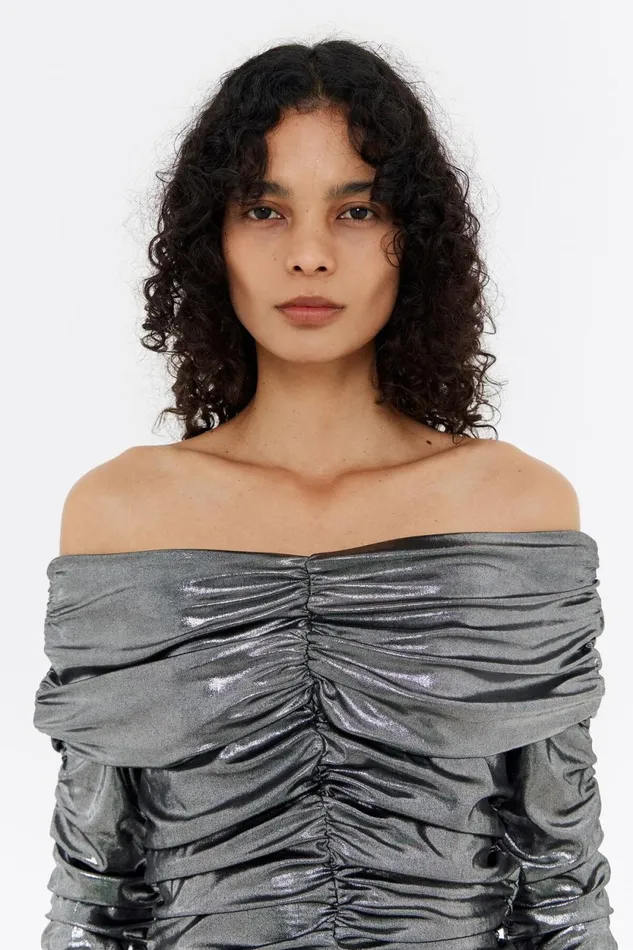 Metallic Silver Ruched Tshirt Silver Women Bimba Y Lola Party