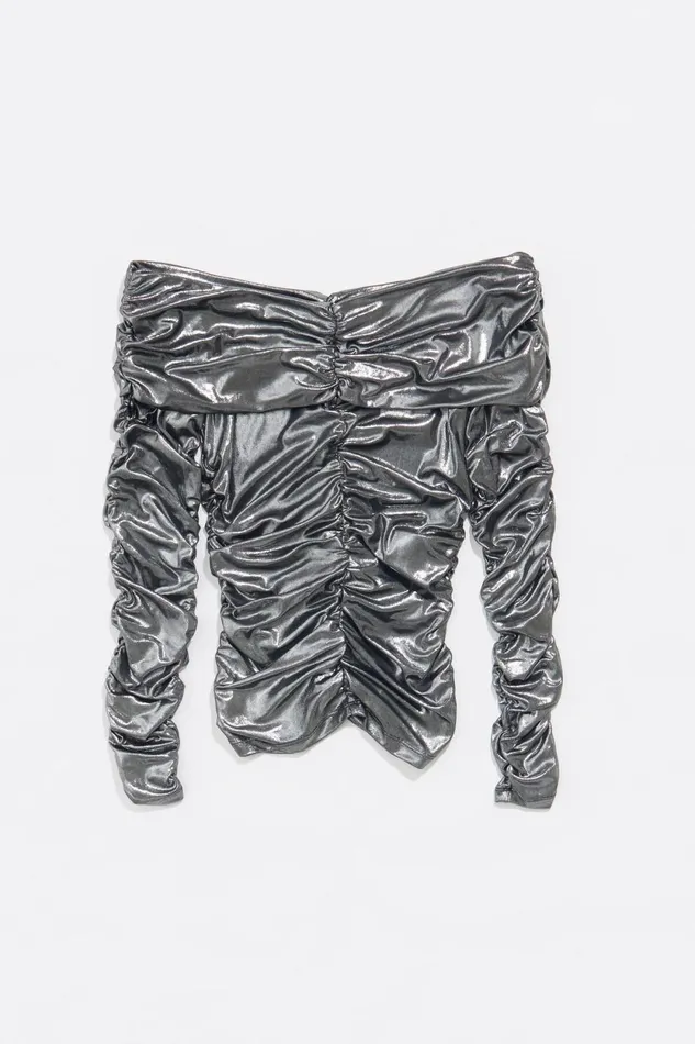 Metallic Silver Ruched Tshirt Silver Women Bimba Y Lola Party