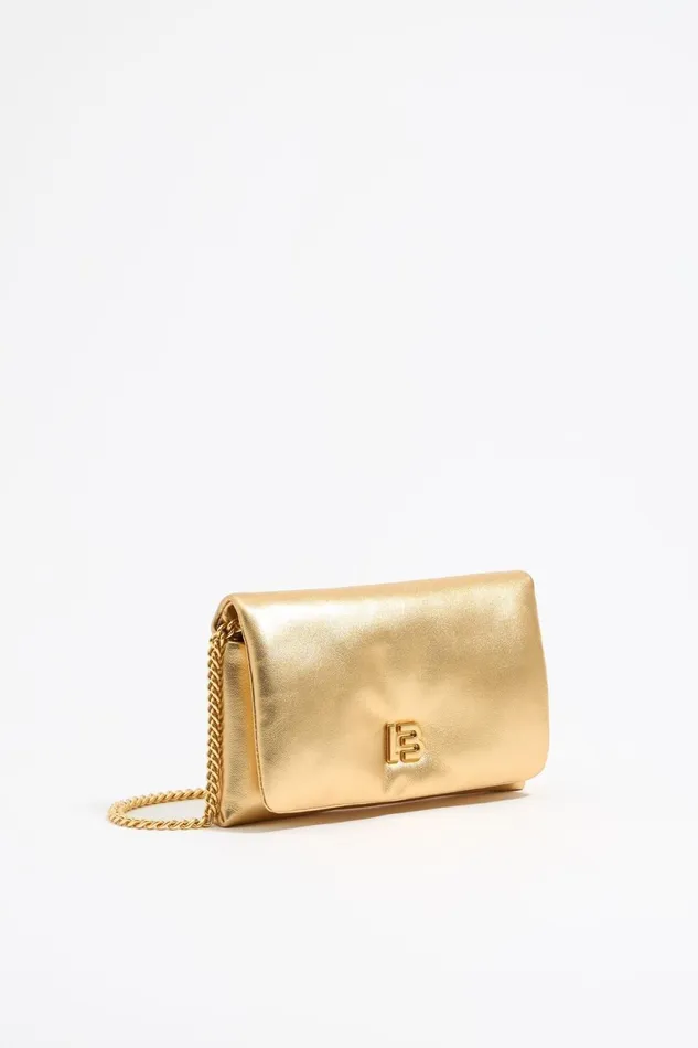 Mini Gold Nappa Leather Flap Bag Gold Women Bimba Y Lola Crossbody Bags