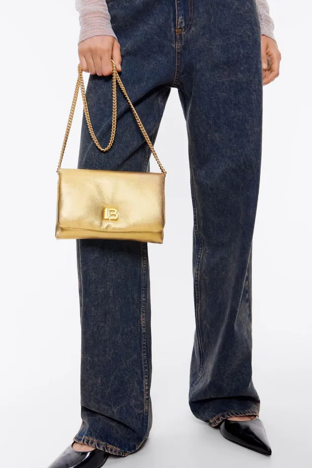 Mini Gold Nappa Leather Flap Bag Gold Women Bimba Y Lola Crossbody Bags