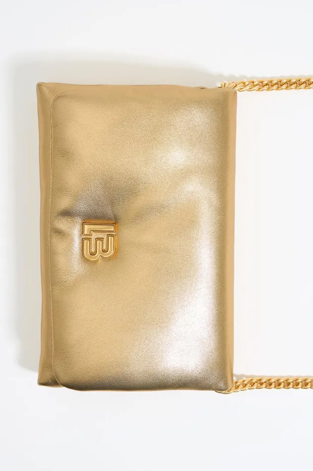 Mini Gold Nappa Leather Flap Bag Gold Women Bimba Y Lola Crossbody Bags