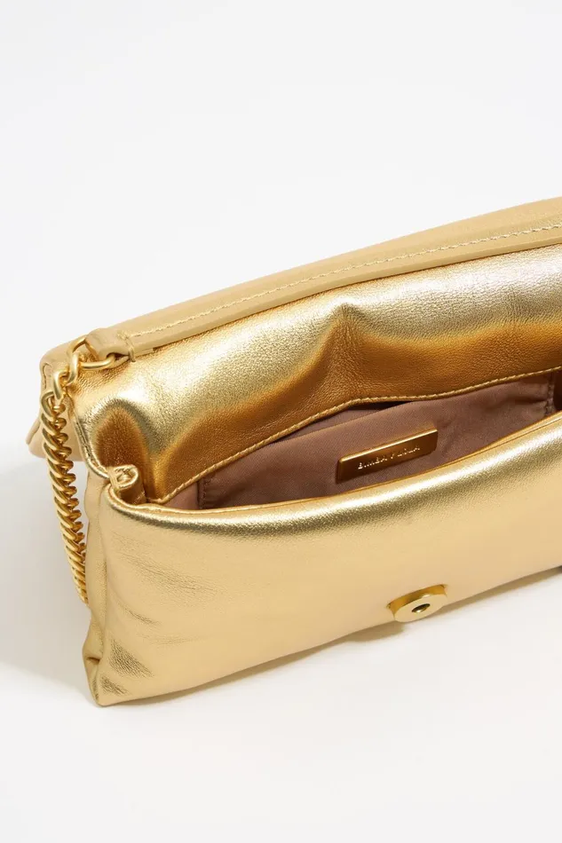Mini Gold Nappa Leather Flap Bag Gold Women Bimba Y Lola Crossbody Bags