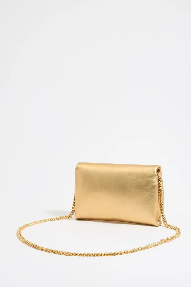 Mini Gold Nappa Leather Flap Bag Gold Women Bimba Y Lola Crossbody Bags