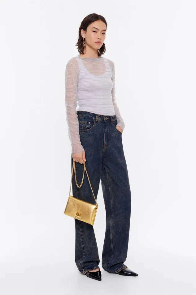 Mini Gold Nappa Leather Flap Bag Gold Women Bimba Y Lola Crossbody Bags