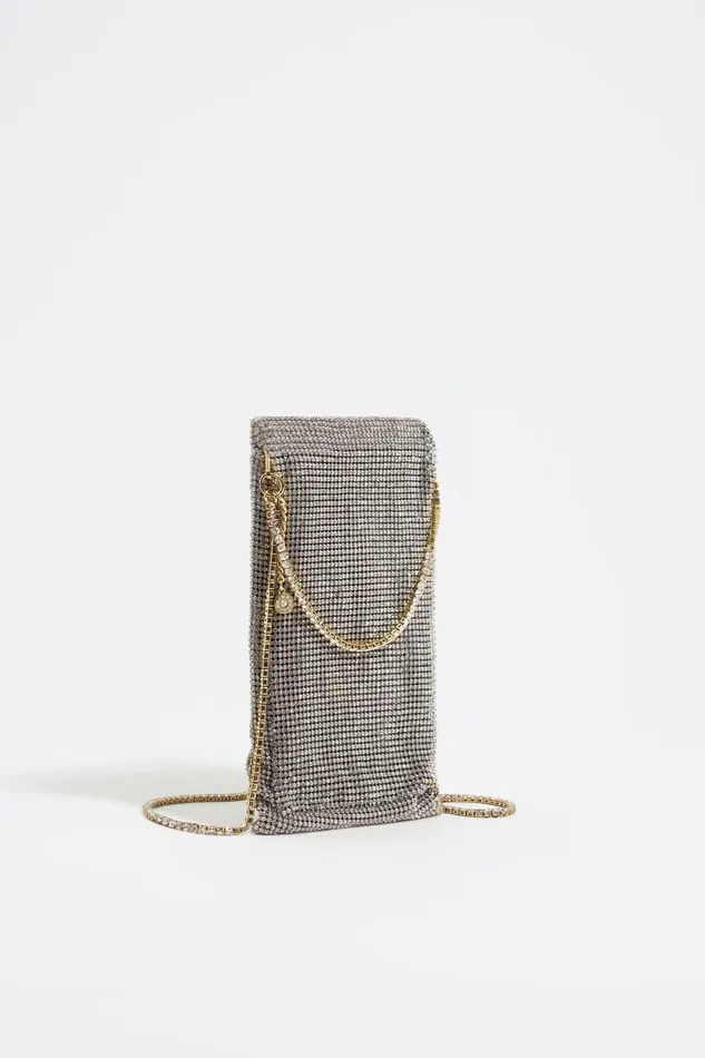 Mini Silver Metallic Mesh Crystals Bag Silver Women Bimba Y Lola Crossbody Bags