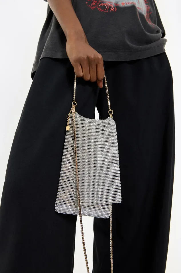 Mini Silver Metallic Mesh Crystals Bag Silver Women Bimba Y Lola Crossbody Bags Mini Silver Metallic Mesh Crystals Bag Silver Women Bimba Y Lola Crossbody Bags