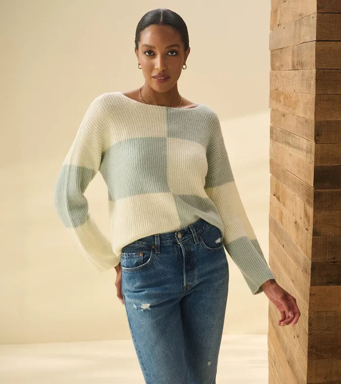 Monroe Sweater 8211 Sage Green Blocks Hatley