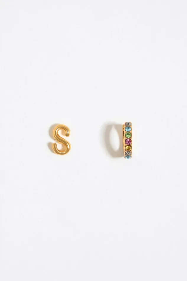 Multicolor Crystal Mini Hoop And Letter S Earrings Gold Women Bimba Y Lola Alphabet