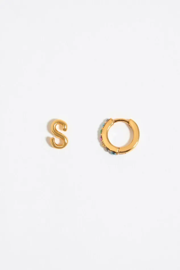 Multicolor Crystal Mini Hoop And Letter S Earrings Gold Women Bimba Y Lola Alphabet Multicolor Crystal Mini Hoop And Letter S Earrings Gold Women Bimba Y Lola Alphabet