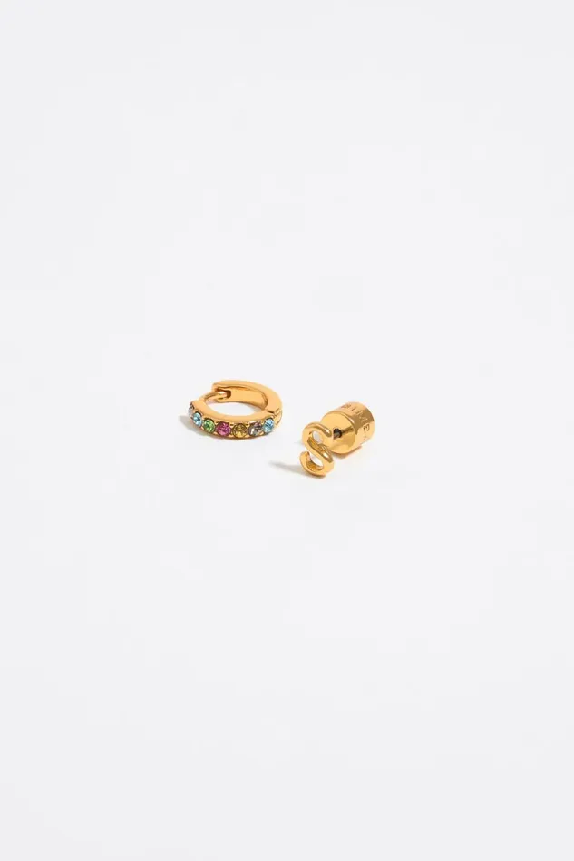 Multicolor Crystal Mini Hoop And Letter S Earrings Gold Women Bimba Y Lola Alphabet Multicolor Crystal Mini Hoop And Letter S Earrings Gold Women Bimba Y Lola Alphabet