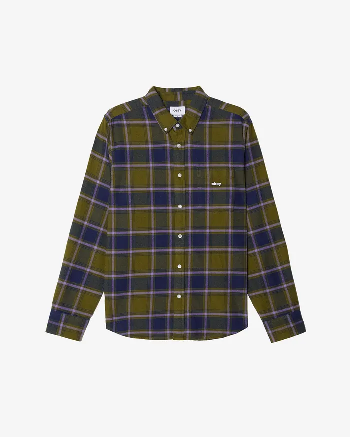 OBEY Clothing MORGAN SHIRT Moss Green Multi Men TOPS
