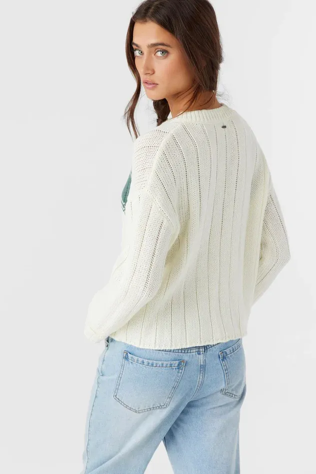 OCEANFRONT STRIPE HENLEY LONG SLEEVE SWEATER Winter White Women O039NEILL Clothing