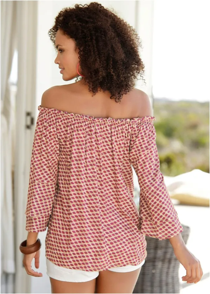 OffTheShoulder Top Beige Multi Women VENUS Casual Tops