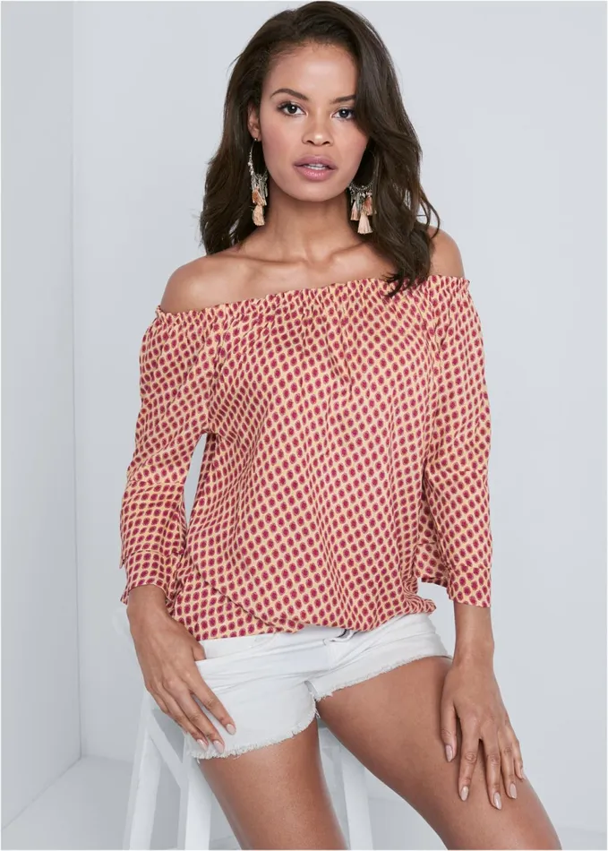 OffTheShoulder Top Beige Multi Women VENUS Casual Tops