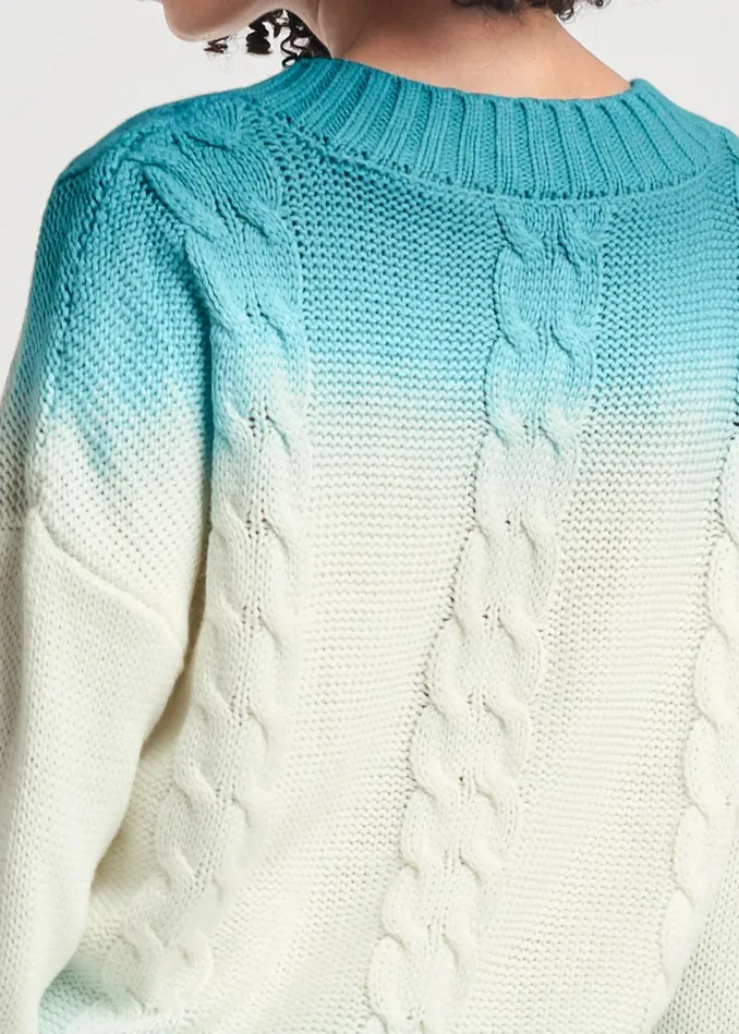 OMBRE CABLE KNIT SWEATER Aqua and White Women VENUS Pullover