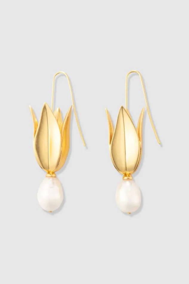 Oroton Alma Hook Earrings Worn Goldpearl Women Jewellery