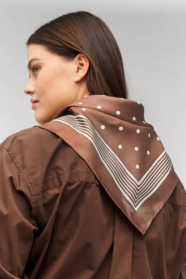 Oroton Bandana Silk Scarf Chocolate Women Scarves