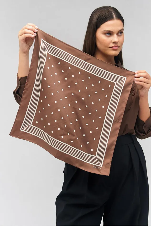 Oroton Bandana Silk Scarf Chocolate Women Scarves Oroton Bandana Silk Scarf Chocolate Women Scarves