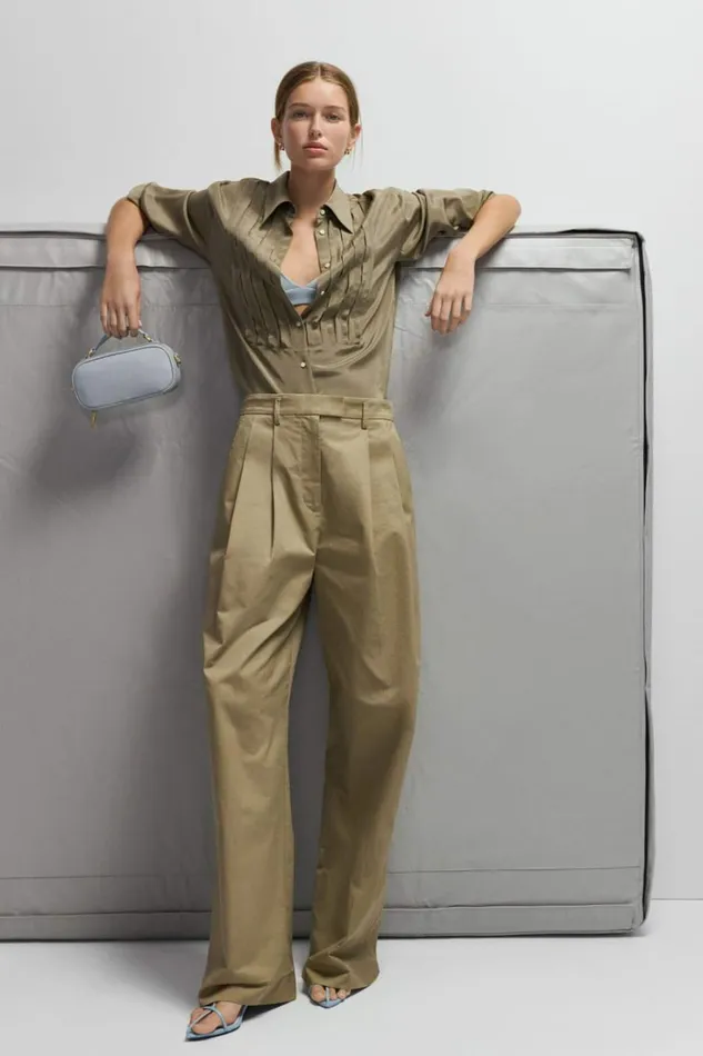 Oroton Cotton Pleat Pant Silt Women Pants Oroton Cotton Pleat Pant Silt Women Pants