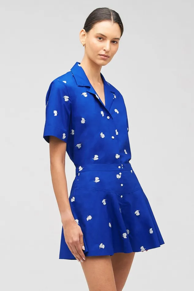 Oroton Embroidered Fruit Skort Azure Blue Women Skirts