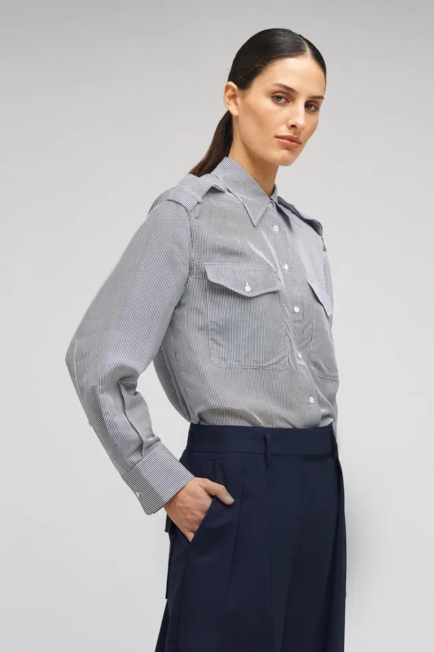 Oroton Fine Stripe Long Sleeve Shirt North Sea Women Tops Oroton Fine Stripe Long Sleeve Shirt North Sea Women Tops