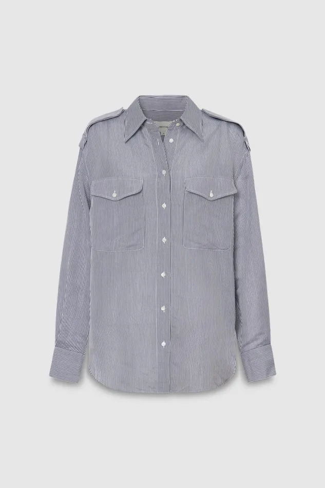 Oroton Fine Stripe Long Sleeve Shirt North Sea Women Tops Oroton Fine Stripe Long Sleeve Shirt North Sea Women Tops