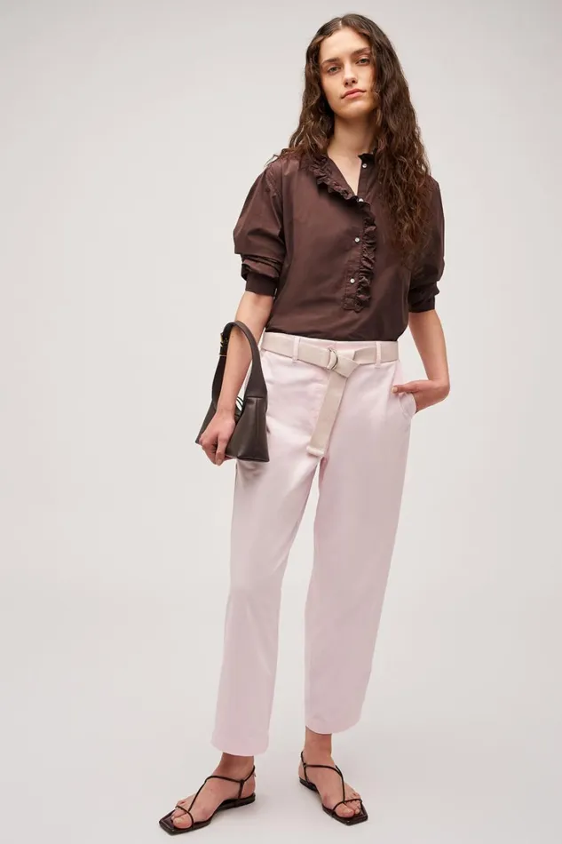 Oroton Hazel Ruffle Blouse Chocolate Women Tops