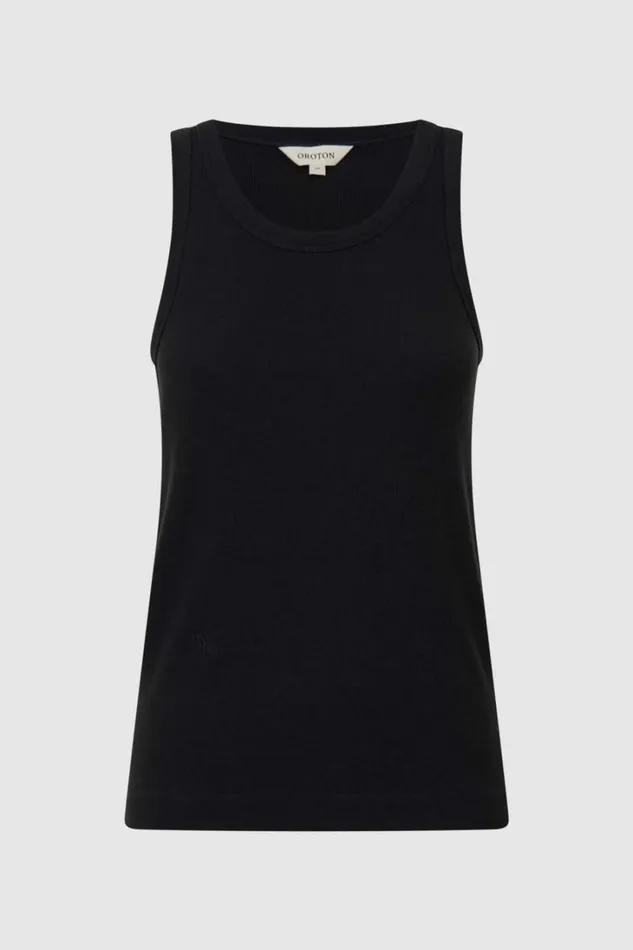 Oroton Lottie Rib Tank Black Women Tops