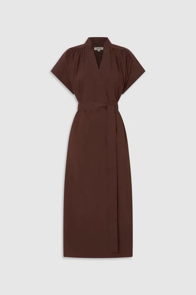 Oroton Rae Gathered Dress Chocolate Women Dresses
