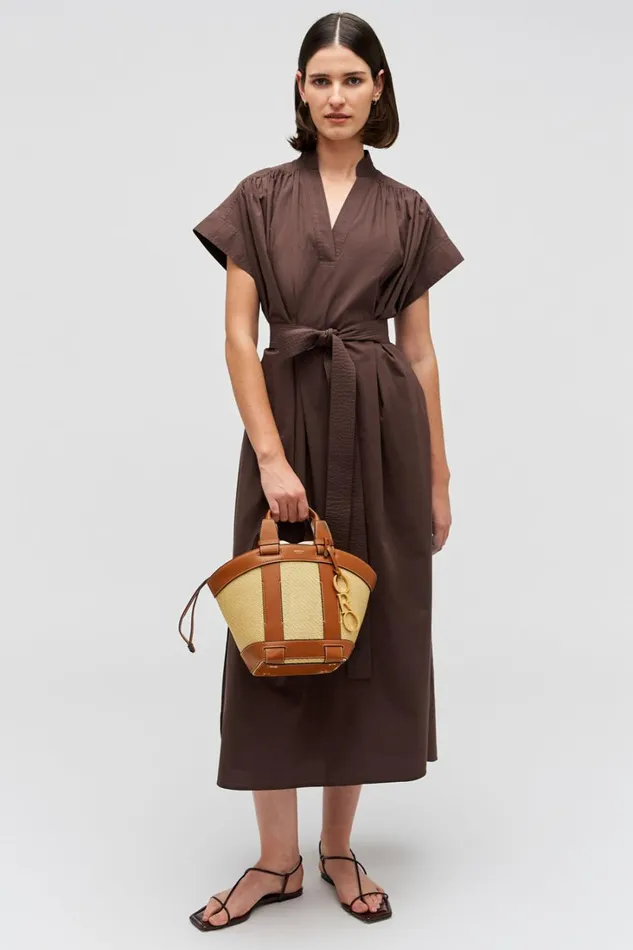Oroton Rae Gathered Dress Chocolate Women Dresses Oroton Rae Gathered Dress Chocolate Women Dresses