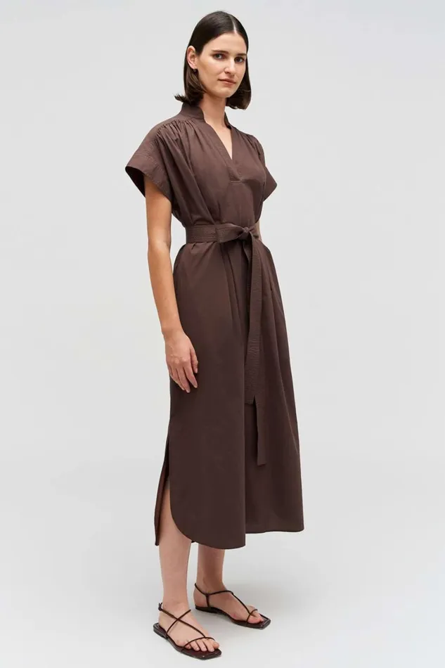 Oroton Rae Gathered Dress Chocolate Women Dresses Oroton Rae Gathered Dress Chocolate Women Dresses