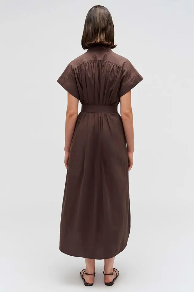 Oroton Rae Gathered Dress Chocolate Women Dresses Oroton Rae Gathered Dress Chocolate Women Dresses
