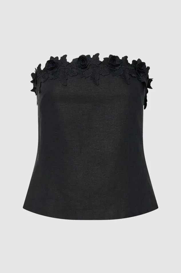 Oroton Rosebud Lace Bandeau Black Women Tops
