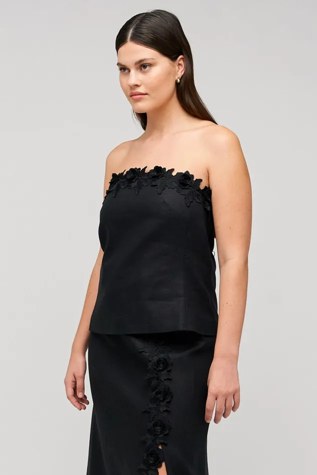 Oroton Rosebud Lace Bandeau Black Women Tops Oroton Rosebud Lace Bandeau Black Women Tops