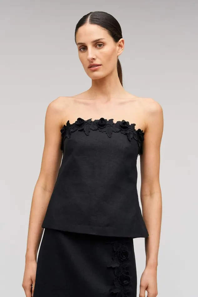 Oroton Rosebud Lace Bandeau Black Women Tops Oroton Rosebud Lace Bandeau Black Women Tops