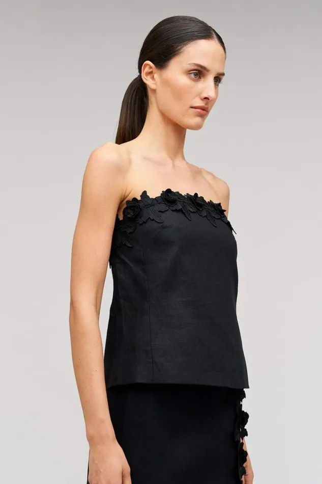 Oroton Rosebud Lace Bandeau Black Women Tops Oroton Rosebud Lace Bandeau Black Women Tops