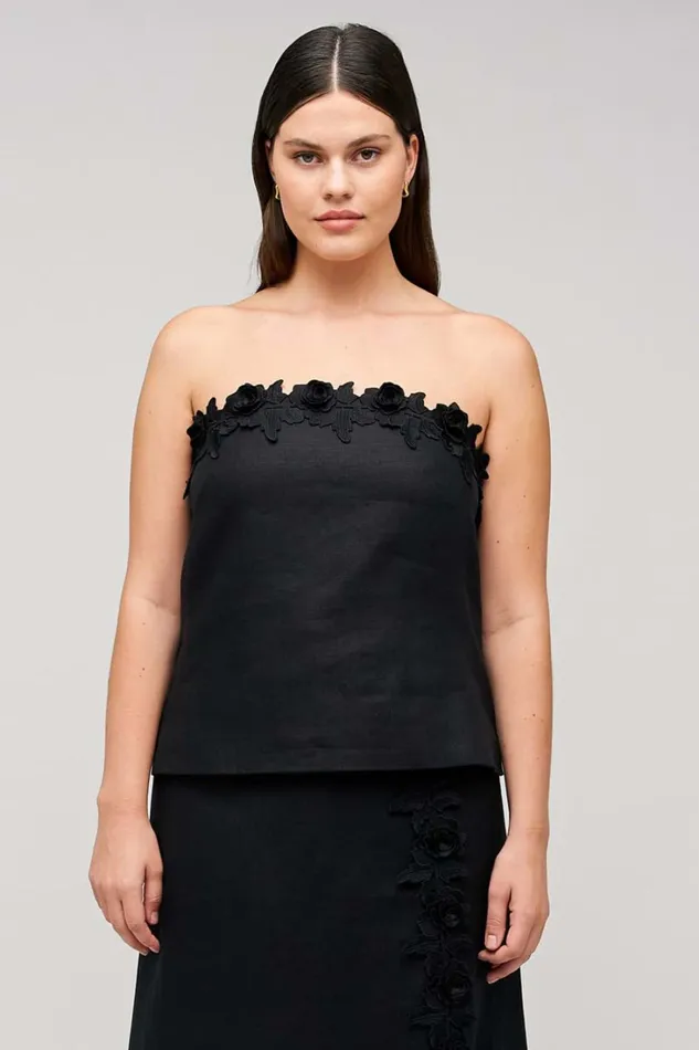Oroton Rosebud Lace Bandeau Black Women Tops Oroton Rosebud Lace Bandeau Black Women Tops