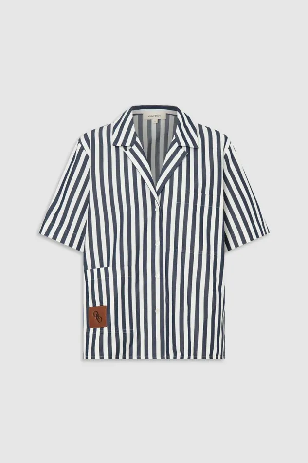 Oroton Stripe Camp Shirt North Sea Women Tops