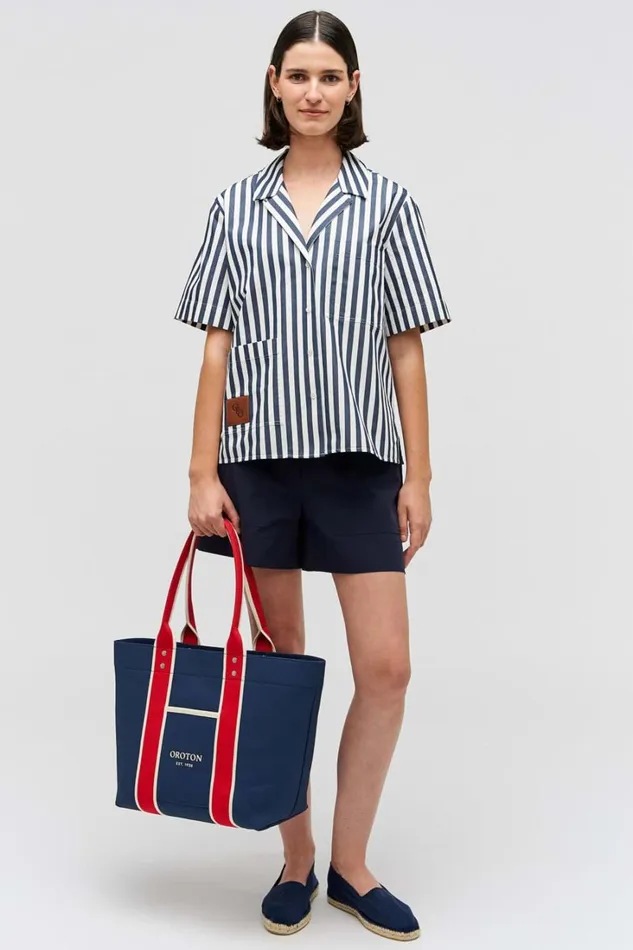 Oroton Stripe Camp Shirt North Sea Women Tops
