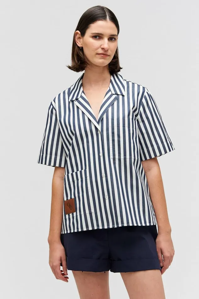 Oroton Stripe Camp Shirt North Sea Women Tops
