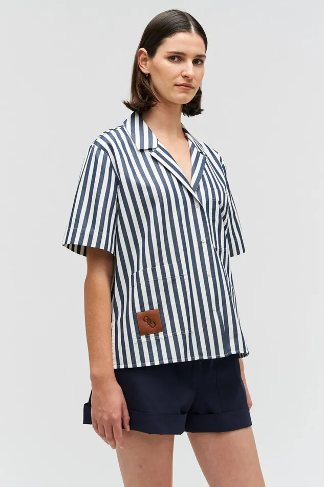 Oroton Stripe Camp Shirt North Sea Women Tops