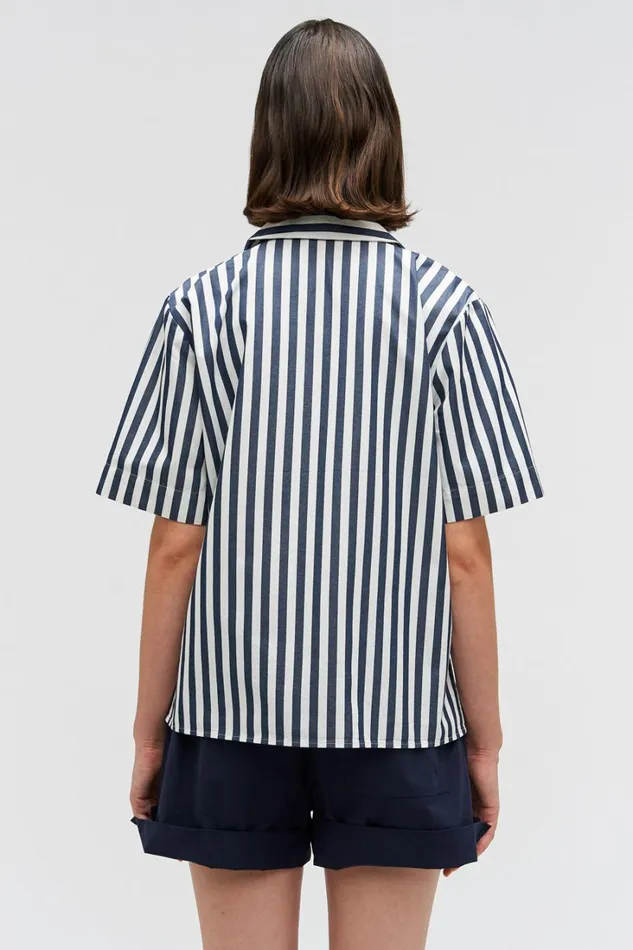 Oroton Stripe Camp Shirt North Sea Women Tops