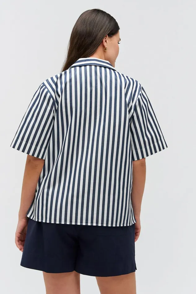 Oroton Stripe Camp Shirt North Sea Women Tops