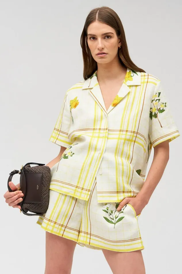 Oroton Summer Picnic Camp Shirt Vibrant Yellow Women Tops Oroton Summer Picnic Camp Shirt Vibrant Yellow Women Tops