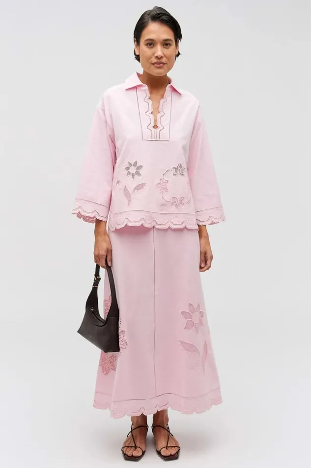 Oroton Table Cloth Lace Top Ballet Pink Women Tops