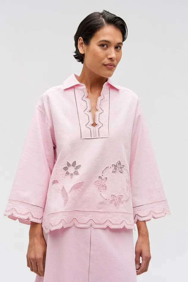 Oroton Table Cloth Lace Top Ballet Pink Women Tops
