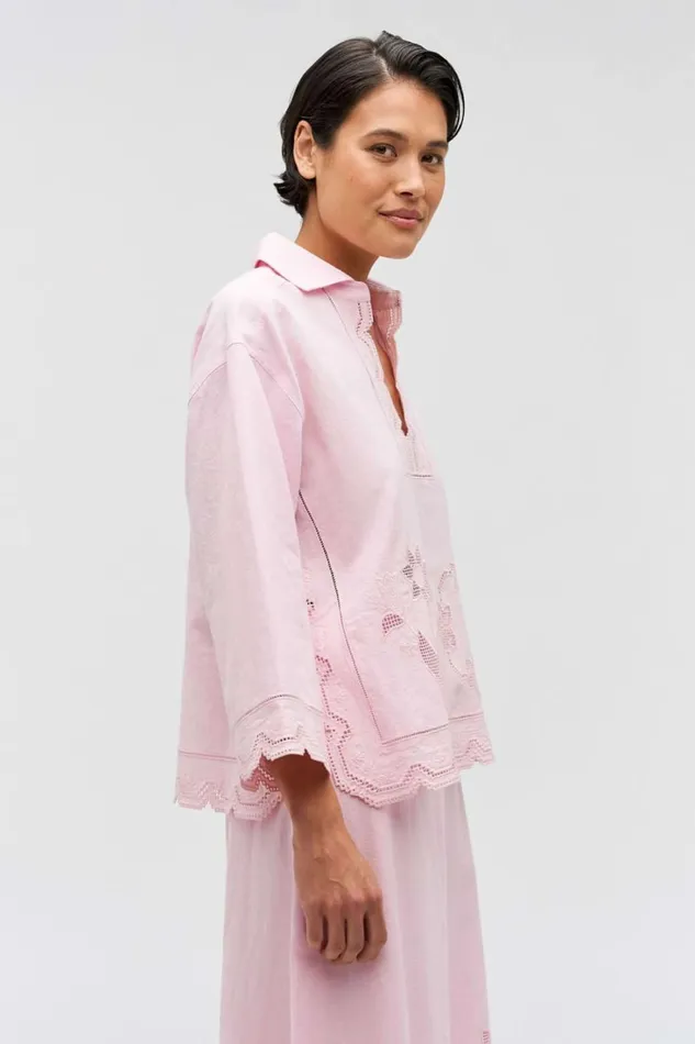 Oroton Table Cloth Lace Top Ballet Pink Women Tops