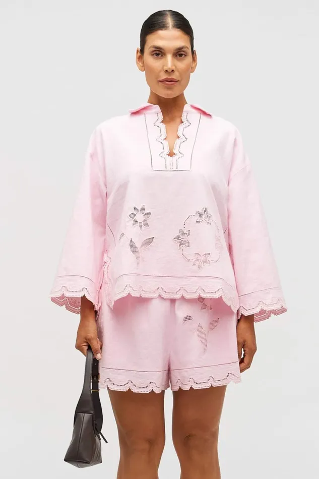 Oroton Table Cloth Lace Top Ballet Pink Women Tops