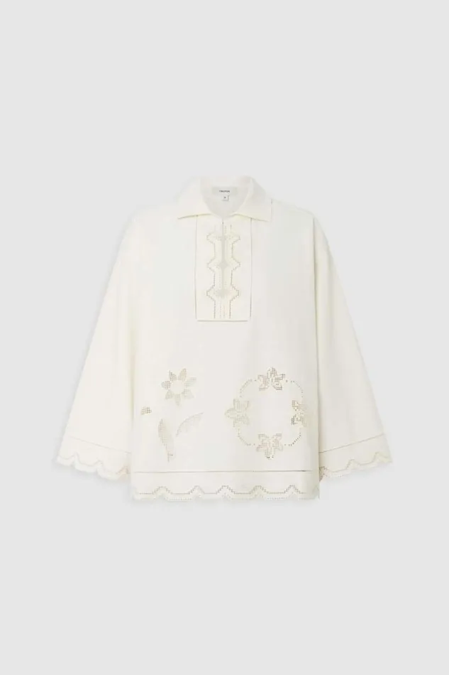 Oroton Table Cloth Lace Top Soft Cream Women Tops